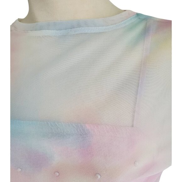 Fairycore Mesh 2-piece Pastel LS Tee over Matching Cami with Rhinestones Size M - Picture 3 of 16